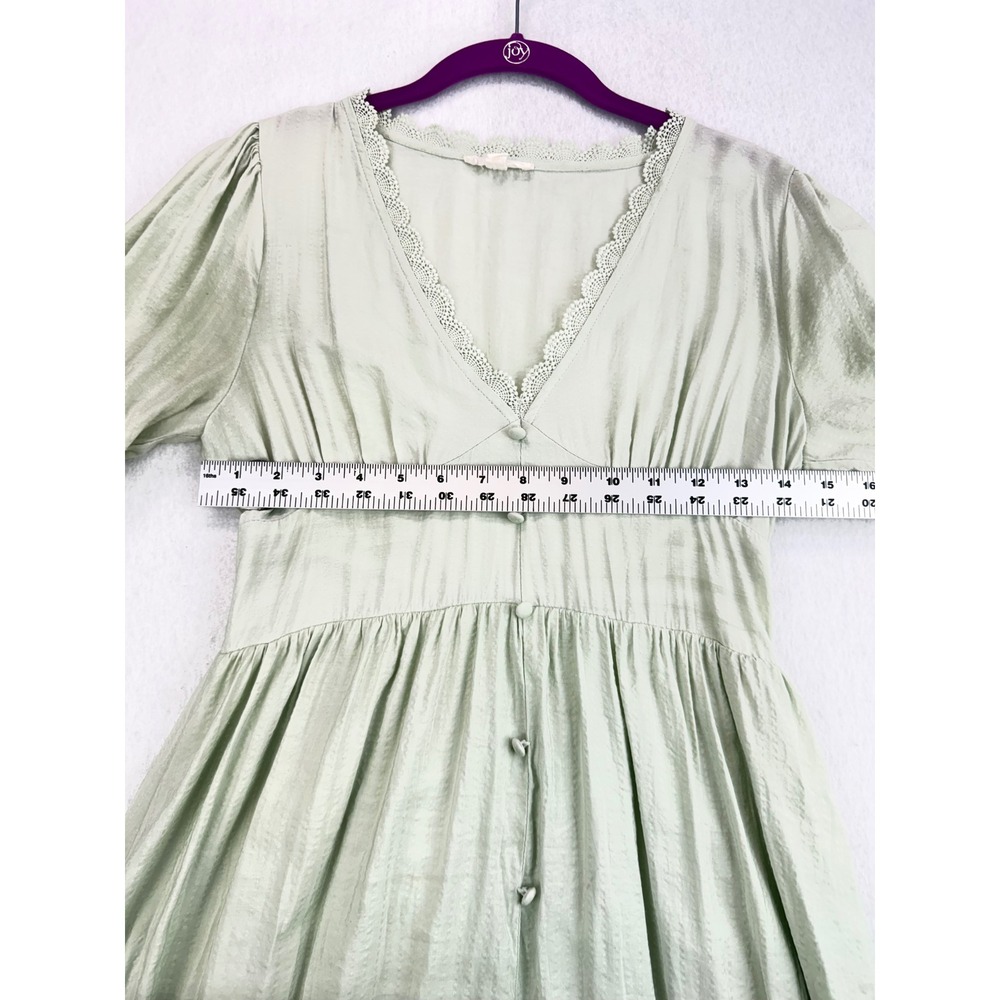 By The River Women's M Sage Green Maxi Dress Lace Trim Button Front Boho - Picture 9 of 14